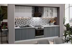 Кухонный гарнитур Кимберли №2 310 см Белый, Сноу, Титан