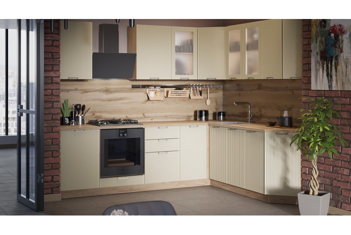 Кухонный гарнитур «Кимберли» №6 Дуб Крафт золотой, Крем