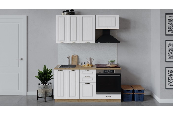 Кухонный гарнитур «Лина» длиной 160 см со шкафом НБ Дуб Крафт золотой, Белый