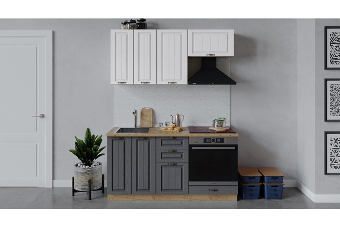 Кухонный гарнитур «Лина» длиной 160 см со шкафом НБ Дуб Крафт золотой, Белый, Графит