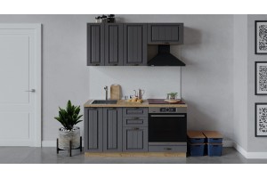 Кухонный гарнитур Лина длиной 160 см со шкафом НБ Дуб Крафт золотой, Графит