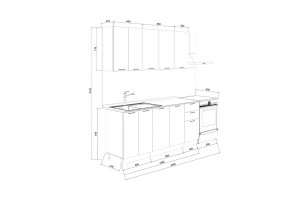 Кухонный гарнитур Лина длиной 180 см Белый, Графит
