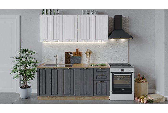 Кухонный гарнитур «Лина» длиной 180 см Дуб Крафт золотой, Белый, Графит