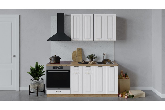 Кухонный гарнитур «Лина» длиной 180 см со шкафом НБ Дуб Крафт золотой, Белый