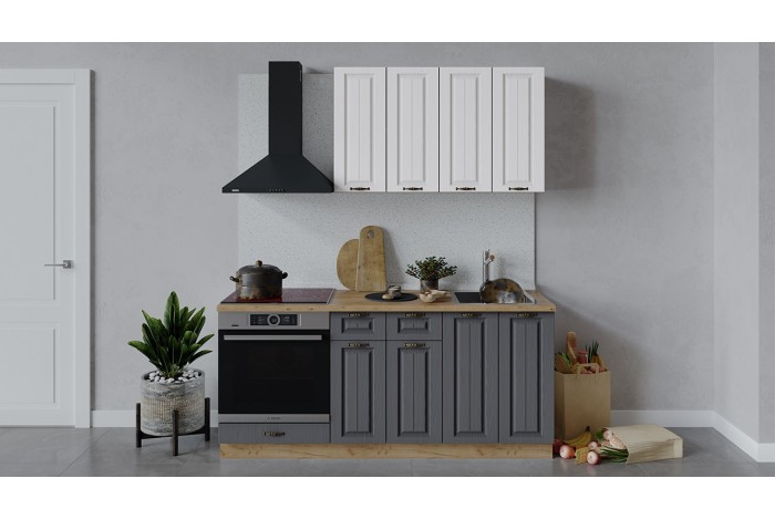 Кухонный гарнитур «Лина» длиной 180 см со шкафом НБ Дуб Крафт золотой, Белый, Графит