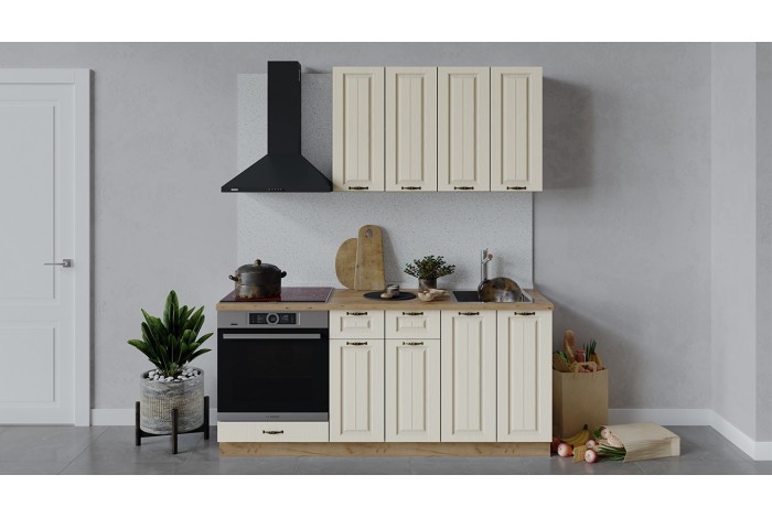 Кухонный гарнитур «Лина» длиной 180 см со шкафом НБ Дуб Крафт золотой, Крем