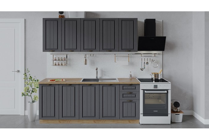 Кухонный гарнитур «Лина» длиной 200 см Дуб Крафт золотой, Графит