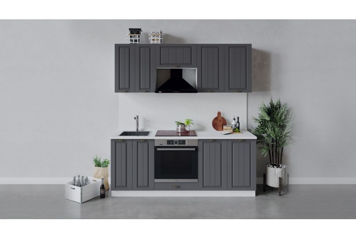 Кухонный гарнитур «Лина» длиной 200 см со шкафом НБ Белый, Графит