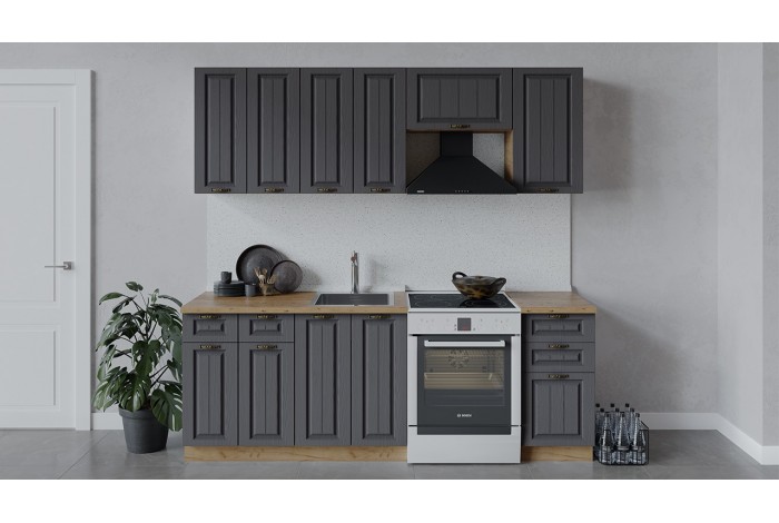 Кухонный гарнитур «Лина» длиной 220 (160) см Дуб Крафт золотой, Графит