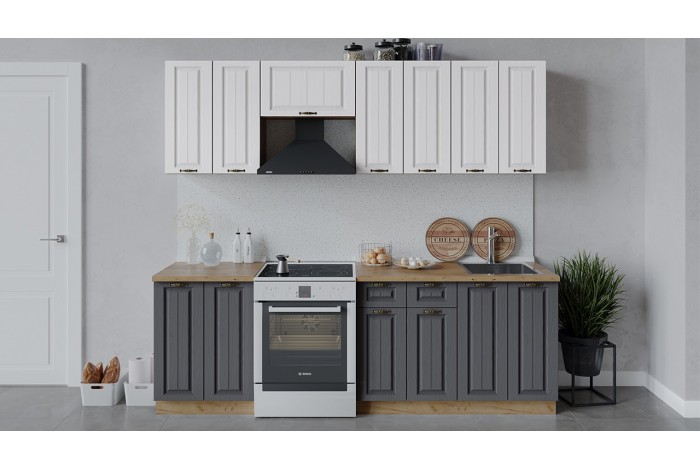 Кухонный гарнитур «Лина» длиной 240 (180) см Дуб Крафт золотой, Белый, Графит