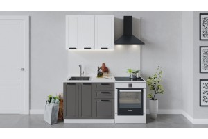 Кухонный гарнитур Лорас длиной 100 см Белый, Холст Белый, Холст Вулкан