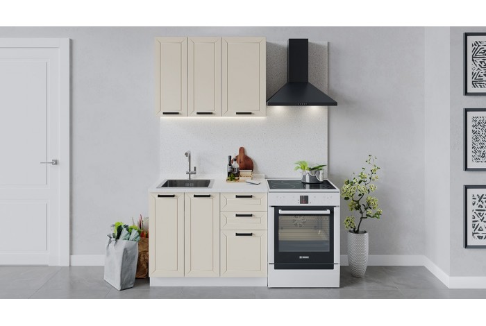 Кухонный гарнитур «Лорас» длиной 100 см Белый, Холст брюле