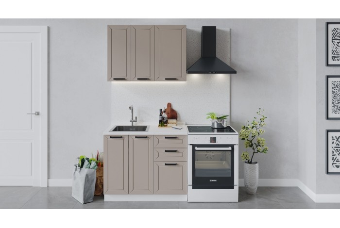 Кухонный гарнитур «Лорас» длиной 100 см Белый, Холст латте