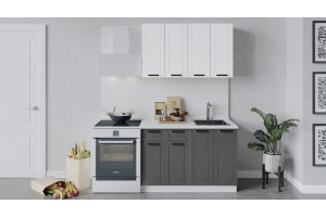 Кухонный гарнитур Лорас длиной 120 см Белый, Холст Белый, Холст Вулкан