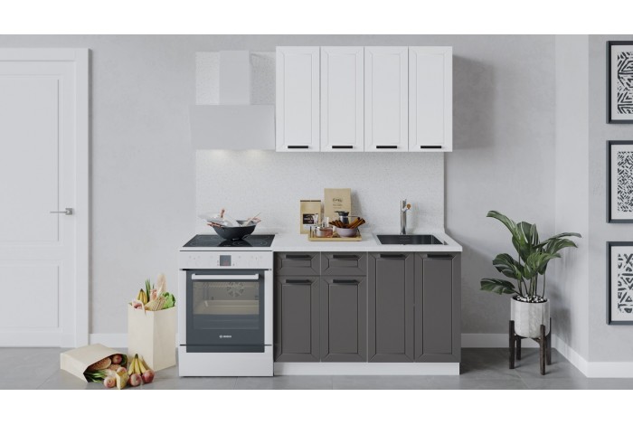 Кухонный гарнитур «Лорас» длиной 120 см Белый, Холст Белый, Холст Вулкан