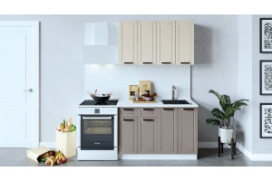 Кухонный гарнитур Лорас длиной 120 см Белый, Холст брюле, Холст латте