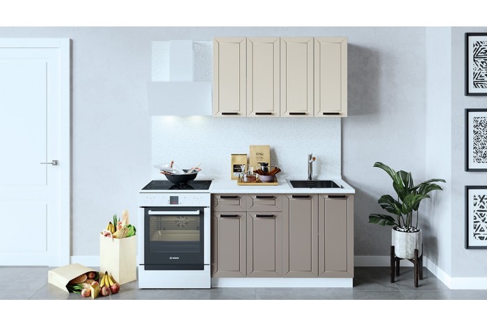 Кухонный гарнитур «Лорас» длиной 120 см Белый, Холст брюле, Холст латте