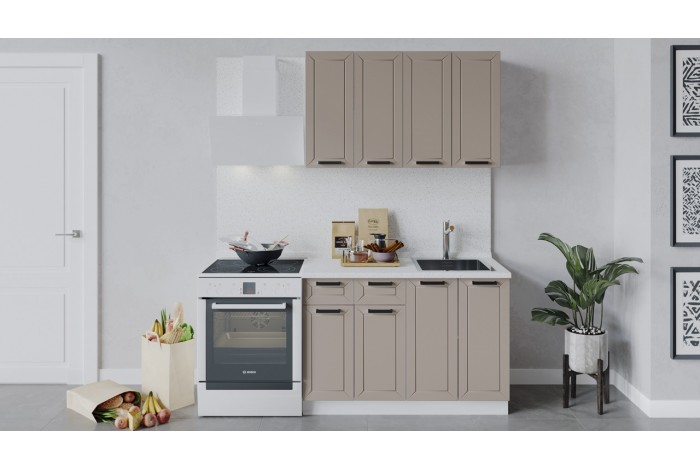 Кухонный гарнитур «Лорас» длиной 120 см Белый, Холст латте