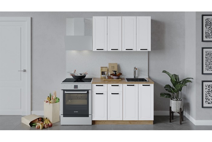 Кухонный гарнитур «Лорас» длиной 120 см Дуб Крафт золотой, Холст Белый