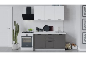 Кухонный гарнитур Лорас длиной 150 см Белый, Холст Белый, Холст Вулкан