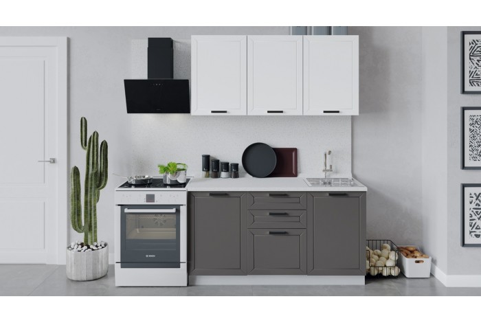 Кухонный гарнитур «Лорас» длиной 150 см Белый, Холст Белый, Холст Вулкан