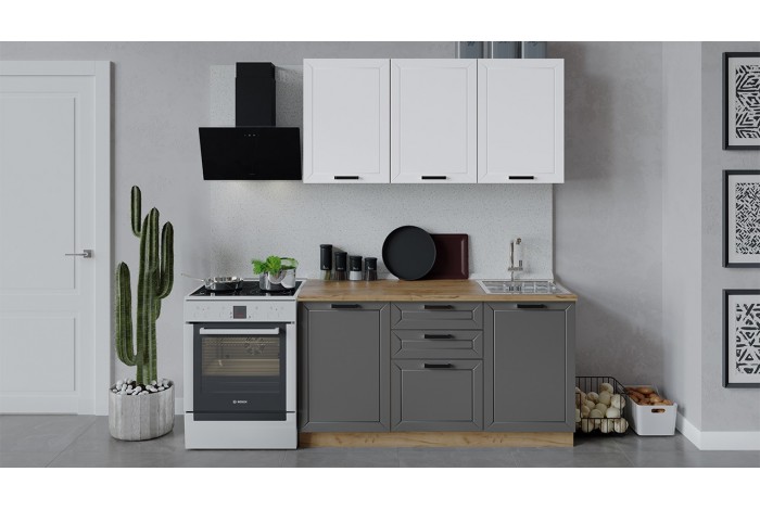 Кухонный гарнитур «Лорас» длиной 150 см Дуб Крафт золотой, Холст Белый, Холст Вулкан