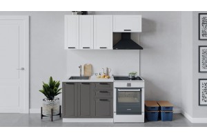 Кухонный гарнитур Лорас длиной 160 (100) см Белый, Холст Белый, Холст Вулкан