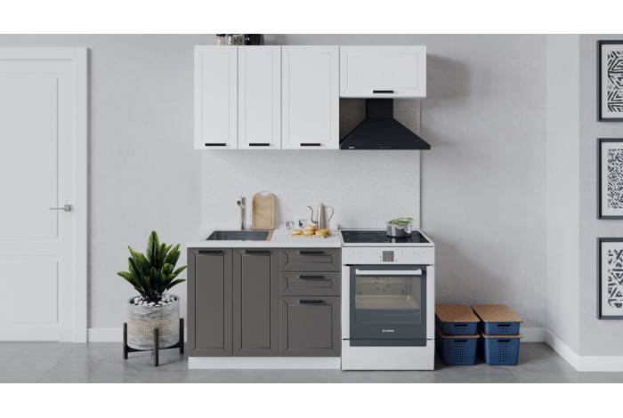 Кухонный гарнитур «Лорас» длиной 160 (100) см Белый, Холст Белый, Холст Вулкан