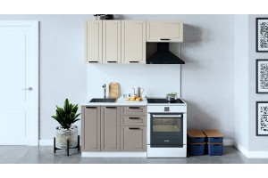 Кухонный гарнитур Лорас длиной 160 (100) см Белый, Холст брюле, Холст латте