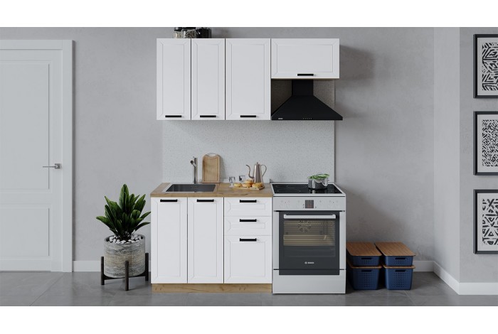 Кухонный гарнитур «Лорас» длиной 160 (100) см Дуб Крафт золотой, Холст Белый