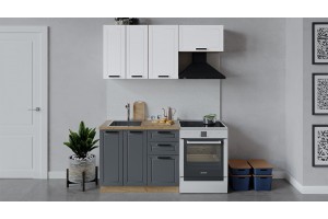 Кухонный гарнитур Лорас длиной 160 (100) см Дуб Крафт золотой, Холст Белый, Холст Вулкан