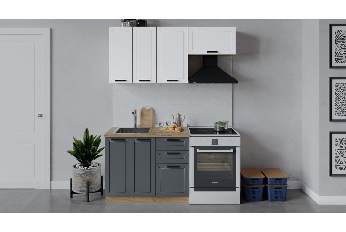 Кухонный гарнитур «Лорас» длиной 160 (100) см Дуб Крафт золотой, Холст Белый, Холст Вулкан