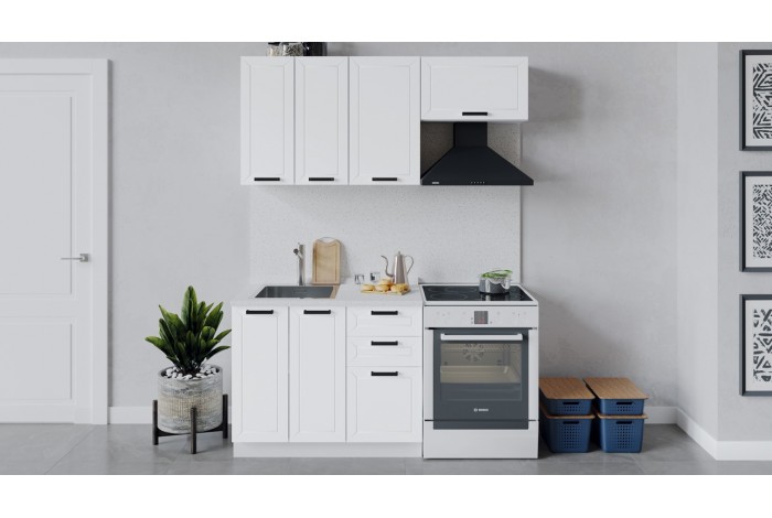 Кухонный гарнитур «Лорас» длиной 160 (100) см Белый, Холст Белый