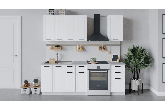 Кухонный гарнитур «Лорас» длиной 160 см Белый, Холст Белый