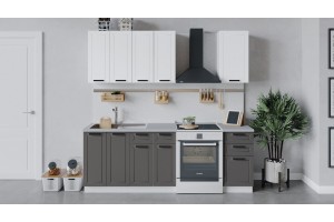 Кухонный гарнитур Лорас длиной 160 см Белый, Холст Белый, Холст Вулкан