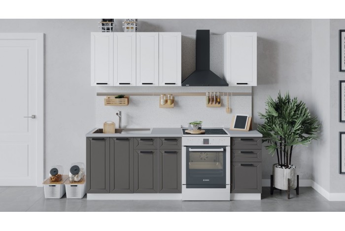 Кухонный гарнитур «Лорас» длиной 160 см Белый, Холст Белый, Холст Вулкан