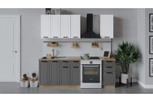 Кухонный гарнитур Лорас длиной 160 см Дуб Крафт золотой, Холст Белый, Холст Вулкан