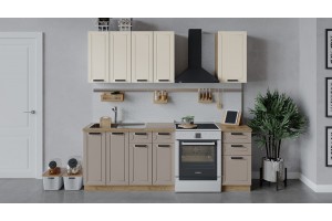 Кухонный гарнитур Лорас длиной 160 см Дуб Крафт золотой, Холст брюле, Холст латте