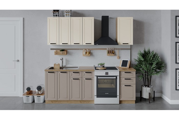 Кухонный гарнитур «Лорас» длиной 160 см Дуб Крафт золотой, Холст брюле, Холст латте