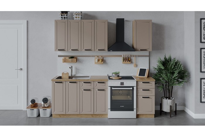 Кухонный гарнитур «Лорас» длиной 160 см Дуб Крафт золотой, Холст латте