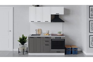 Кухонный гарнитур Лорас длиной 160 см со шкафом НБ Белый, Холст Белый, Холст Вулкан