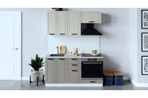 Кухонный гарнитур Лорас длиной 160 см со шкафом НБ Белый, Холст брюле, Холст латте