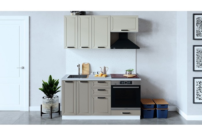 Кухонный гарнитур «Лорас» длиной 160 см со шкафом НБ Белый, Холст брюле, Холст латте