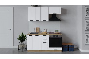 Кухонный гарнитур Лорас длиной 160 см со шкафом НБ Дуб Крафт золотой, Холст Белый