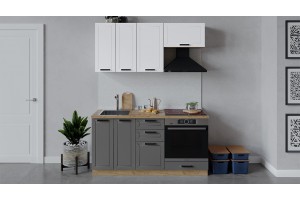 Кухонный гарнитур Лорас длиной 160 см со шкафом НБ Дуб Крафт золотой, Холст Белый, Холст Вулкан