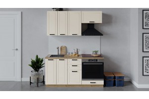 Кухонный гарнитур Лорас длиной 160 см со шкафом НБ Дуб Крафт золотой, Холст брюле