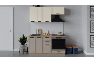 Кухонный гарнитур Лорас длиной 160 см со шкафом НБ Дуб Крафт золотой, Холст брюле, Холст латте