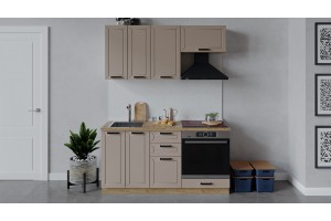 Кухонный гарнитур Лорас длиной 160 см со шкафом НБ Дуб Крафт золотой, Холст латте