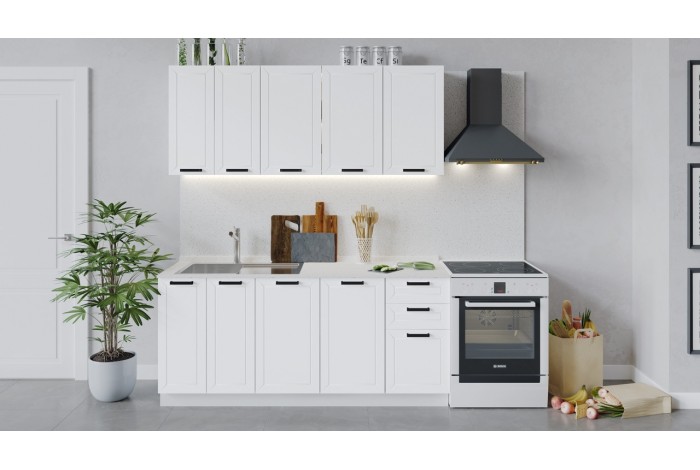 Кухонный гарнитур «Лорас» длиной 180 см Белый, Холст Белый