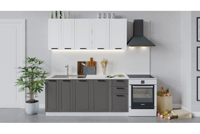 Кухонный гарнитур «Лорас» длиной 180 см Белый, Холст Белый, Холст Вулкан